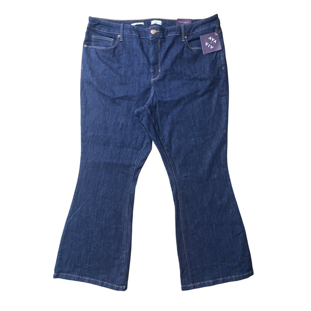 Ava & Viv Womens High Rise Dark Blue Denim Jeans Flare Stretch Plus Size 24 - Picture 12 of 14